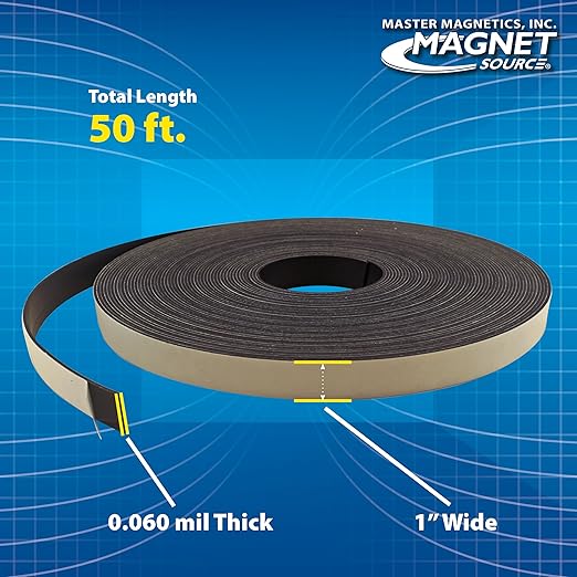 Master Magnetics ZG30A-Ax50BX Flexible Magnet Strip with Adhesive Back , 1/16" Thick, 3/4" Wide, 50 feet (1 Roll)