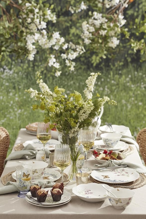 Lenox Porcelain Dinnerware Sets For 4, Butterfly Meadow Herbs 12-Piece Dinnerware Set, Service For 4, Microwave Safe Plates, White Dinner Plates and Bowls Sets, Dishes, Kitchen and Dining (12 Piece)