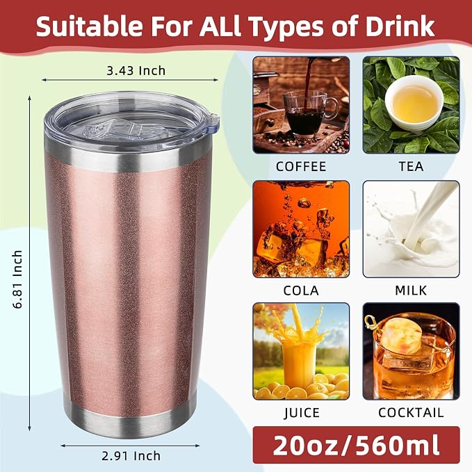 20oz Tumbler with Lid Stainless Steel Insulated Tumblers Travel Coffee Tumbler Bulk Double Wall Vacuum Insulated Water Cup Gifts for Christmas Women Men Her Him Home Office(Rose Gold, 4pack)