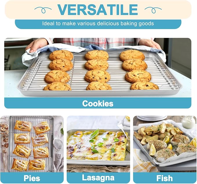TeamFar Baking Sheet with Rack Set (3 Pans + 3 Racks), 17.6/16/12.5 Inch Stainless Steel Cookie Sheets Baking Pans Trays and Cooling Racks for Cooking Roasting, Non-Toxic & Heavy Duty, Dishwasher Safe