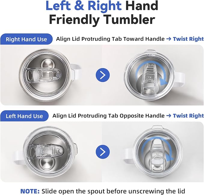 30 oz Tumbler with Handle and Lid, Stainless Steel Tumblers Double Wall Vacuum Insulated Travel Mug Leak Proof Cup Keep Drinks Cold and Hot White, 1 Pack