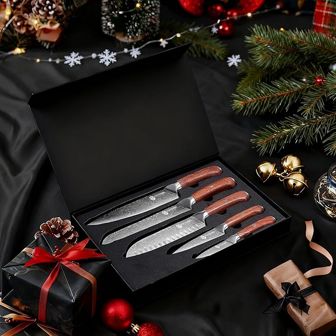 YOTSUBA 5 PCS Kitchen Knife Set, Professional Razor Sharp Japanese Knife Set, High Carbon Stainless Steel Chef Knives With Ergonomic Handle for Meat, Vegetable, Bread & Fruit