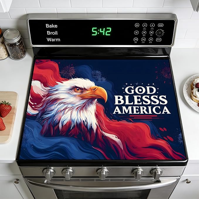Stove Top Covers for Electric Stove: Independence Day Eagle Design Heat Resistant Protector Glass Stove Top Expands Counter Space, Stylish Kitchen Decor 28.5'' × 20.5‘’