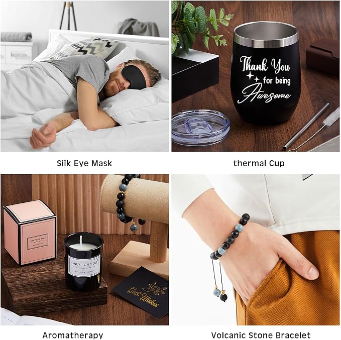 Nuogo 15 Pcs Birthday Gifts for Men Beard Care Set for Him Dad Birthday Gifts Basket Ideas Kit for Men Tumbler Bath Robe for Father's Day Dad Husband Boyfriend Box (Unhooded,Black)