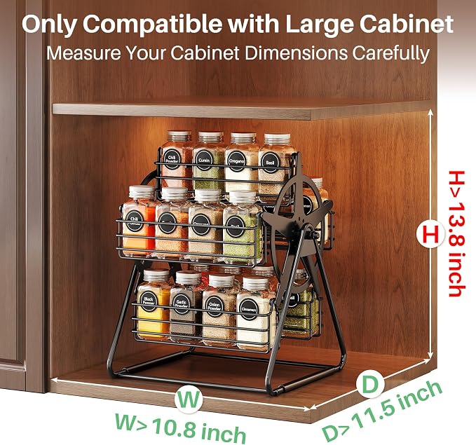 SNTD Rotating Spice Rack Organizer for Large Cabinets Kitchen Countertop with Thicken Spice Jars and Labels, Spinning Like Ferris-Wheel, Metal (M)