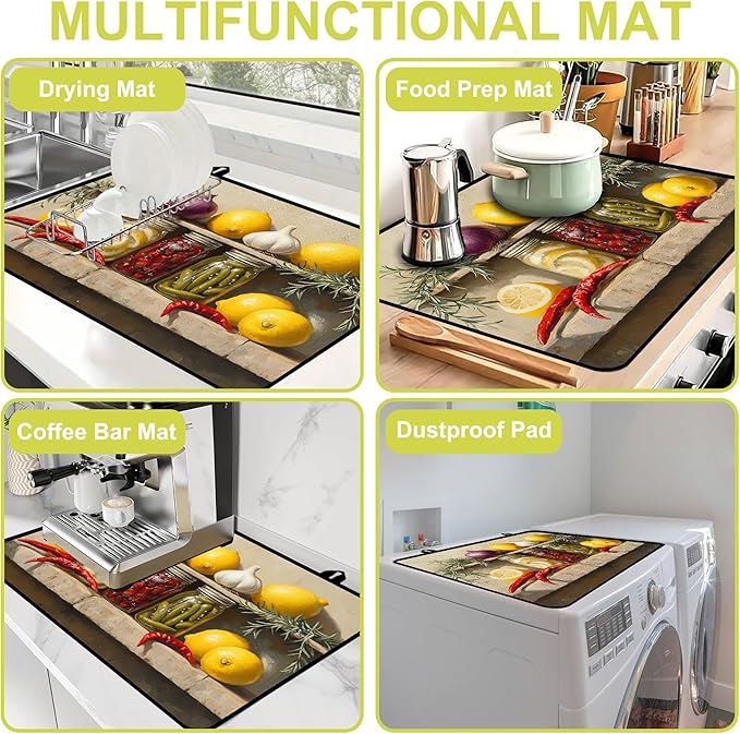 Glass Stove top Cover 28"x 20", Stove Top Covers for Electric Stove, Flat Range Mat for Glass Cooktop, Kitchen Heat-Resistant Protector Non-Slip Drying Mat (Foods Oil Painting)