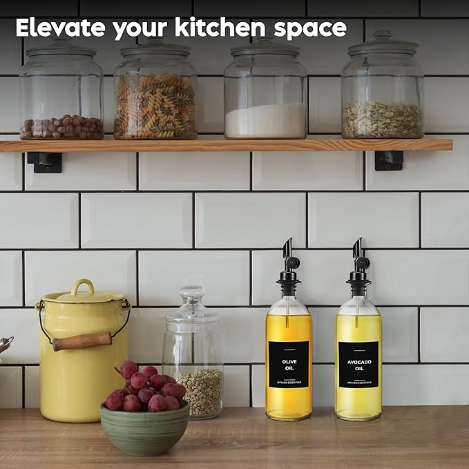 Spaceneat Olive Oil Dispenser 2-Pack, Black, 16.9 fl oz & 61 Extra Kitchen Labels (Black)