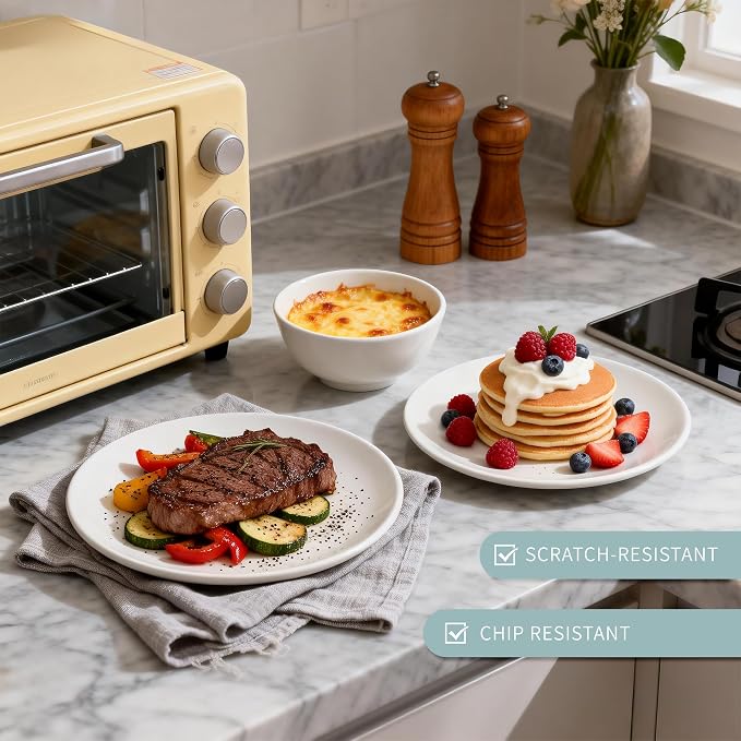 Lumina Porcelain| 18-Piece Fine Porcelain Dinnerware Set, Service for 6 - Professional White Plates & Bowls, Microwave/Oven Safe, Heavy Duty Kitchen Essentials