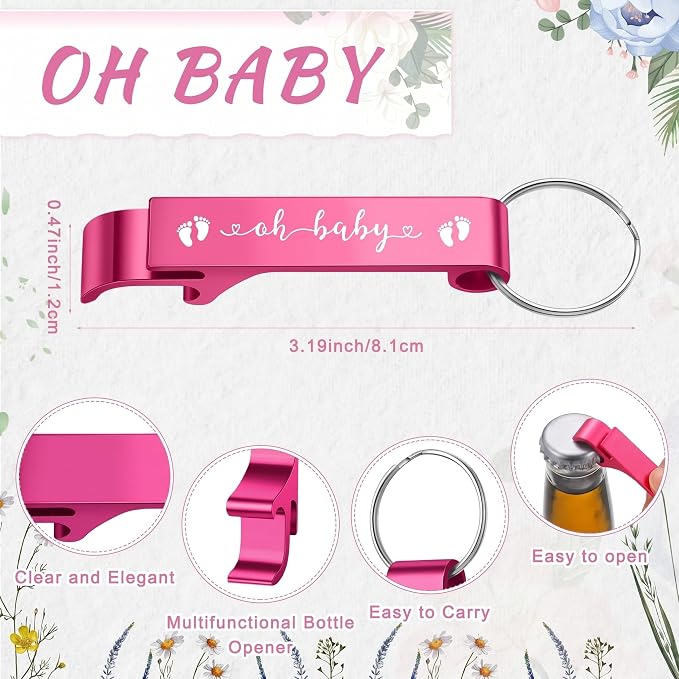 50 Sets Baby Shower Favor for Guests Acrylic Shot Glasses with Bottle Opener Keychains Thank You Tags and Bags Gender Reveal Party Favors for Guest Baby Shower Return Gift(Bloom)