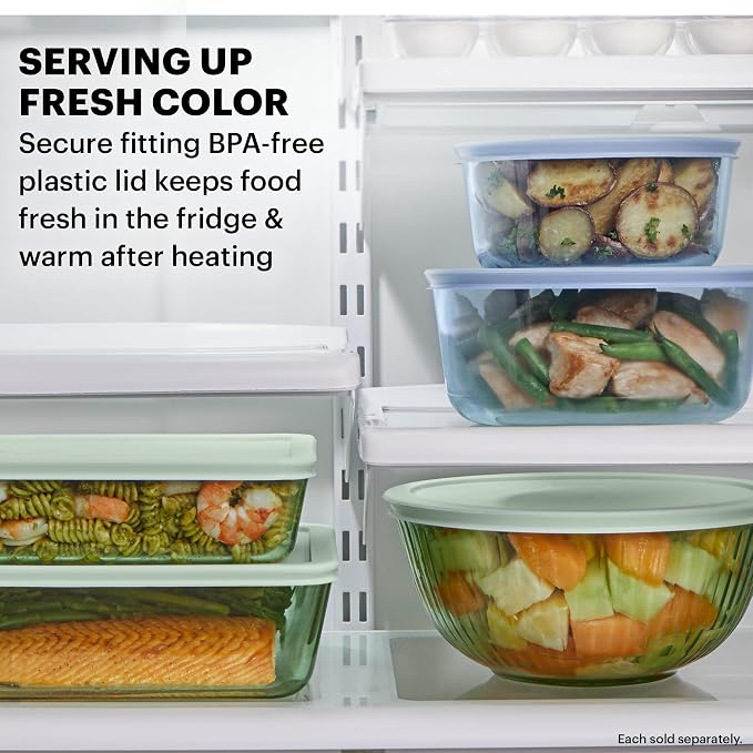 Pyrex Colors Tinted (12-PC Full Set) Small/Medium/Large Food Storage Container Set, Snug Fit Non-Toxic Plastic BPA-Free Lids, Freezer Dishwasher Microwave Safe, 3 Cup, 6 Cup & 11 Cup