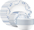 Corelle Vitrelle 18-Piece Service for 6 Dinnerware Set, Triple Layer Glass and Chip Resistant, Lightweight Round Plates and Bowls Set, Darlington