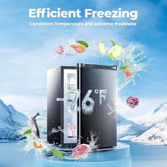 Electactic 3.0 Cu.ft Small Freezer, Mini Upright Freezer with 7 Adjustable Thermostat, Removable Shelves, Reversible Single Door, for Bedroom/Home/Dorms/Apartment (Black)