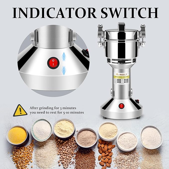 Grain Mill 150g, flour mill grinder for home, Electric Stainless Steel Grain Grinder for Wheat, Spices, coffee,Corn and Other Dry Food Grinders for Kitchen