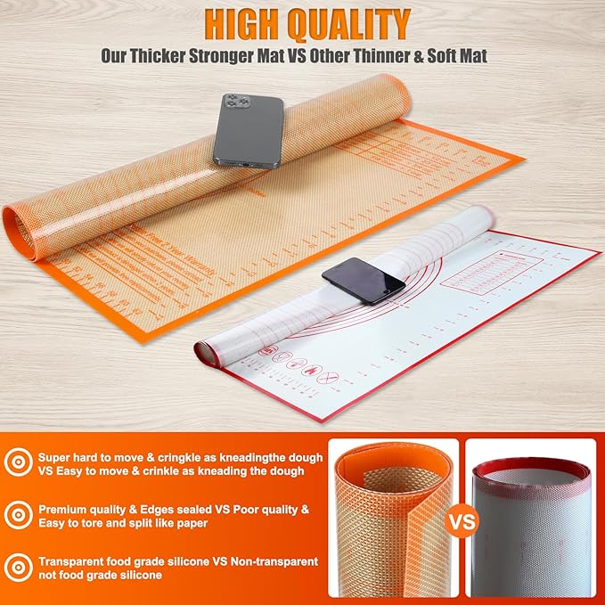 Silicone Pastry Mat 36x24 Inch Nonstick Baking Mat -Perfect for Doug, Pastry, Dough Rolling, Kneading Board, Pie Crust, Fondant, Pasta/Pizza, Kitchen Counter Mat