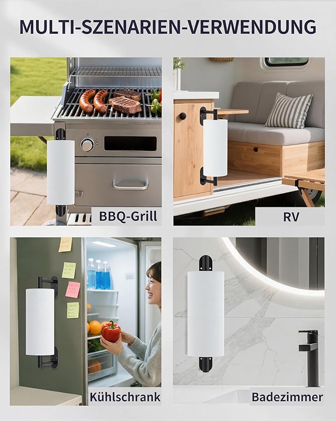 Paper Towel Holder Under Cabinet, Self Adhesive or Wall Mount for Kitchen Bathroom, Stainless Steel Paper Towel Holders with Damping Effect, Single Hand Operable (Matte Black)