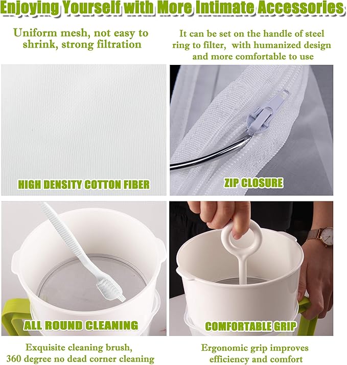 Multiple Usage Food Strainer Greek Yogurt Strainer Maker with 200 Micron Nylon Cheesecloth Bag Food Grade Polycarbonate and Stainless Steel Mesh BPA-Free, Soy Milk Juice Tea Filter 1.5-Quart