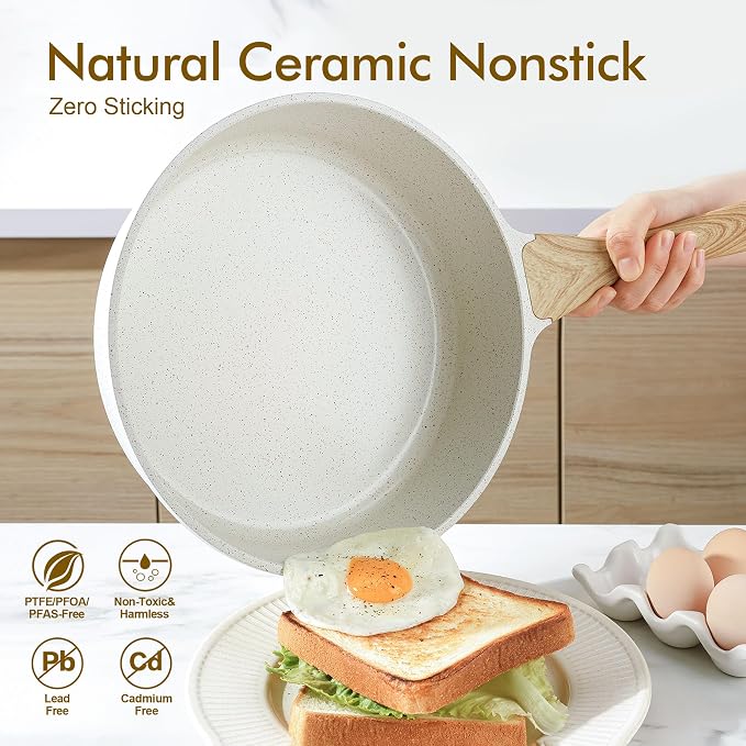 SENSARTE 13-Piece Nonstick Ceramic Cookware Set,Silicone Tools and Pot Protectors,1.5 Quart Ceramic Nonstick Sauce Pan with Lid,Non stick Saucier Pan, Induction Pot