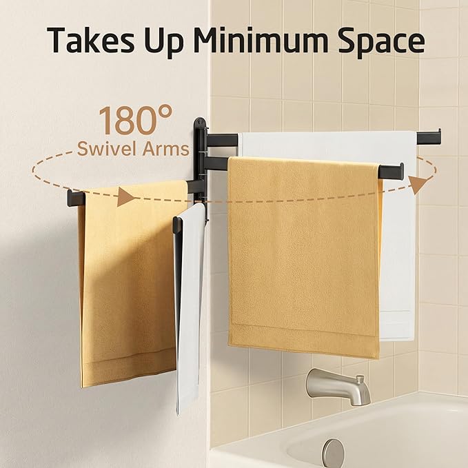 KES Swivel Towel Rack, 19.5" Extra Long Swivel Towel Racks for Bathroom 4-Arm, Swing Out Towel Rack Wall Mounted 18/8 Stainless Steel Matte Black, A2104S4L50-BK