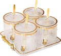 Acrylic Condiment Spice Jars,Condiment Spice Box With Lids and Spoons and Tray,Clear Plastic Sugar Salt Canisters,Seasoning Box 4 Pack,Seasoning Box Set for Kitchen to Storage Salt,Paprika,Sugar