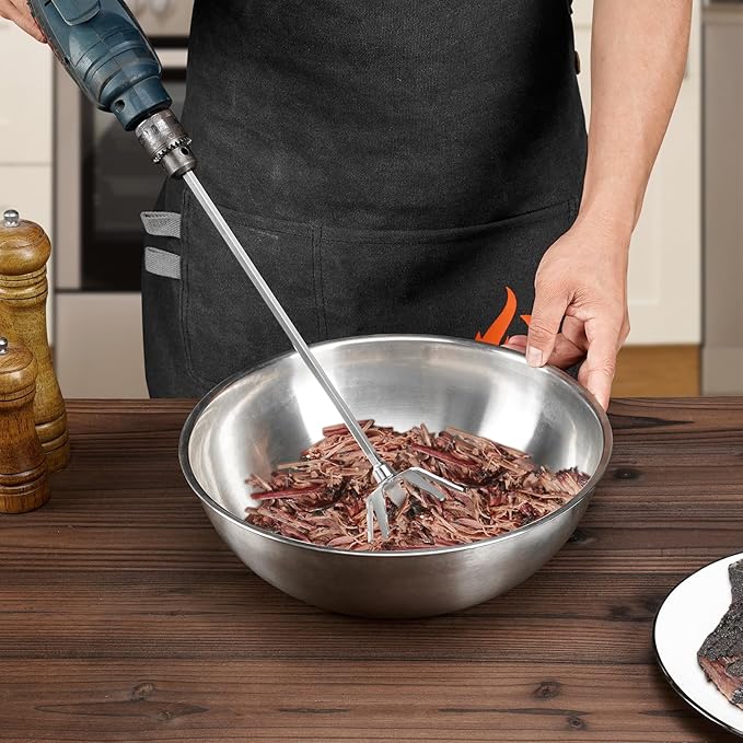 onlyfire 4 Inch Stainless Steel Pork Puller, Ultra-Sharp Meat Fork Meat Shredder Used with Standard Hand Drill for Beef, Chicken, Potato Masher and Tamale Meat