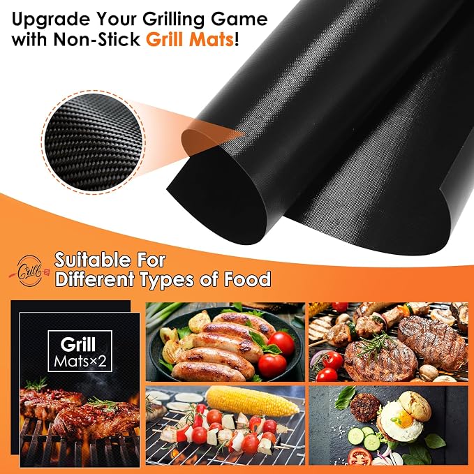 Yoehka BBQ Grilling Accessories Set, 34Pcs Heavy Duty Grill Tools for Outdoor Camping, Grilling Gifts for Men Dad, Stainless Steel Barbecue Utensils Kit with Mats and Glove in Carrying Bag, Brown