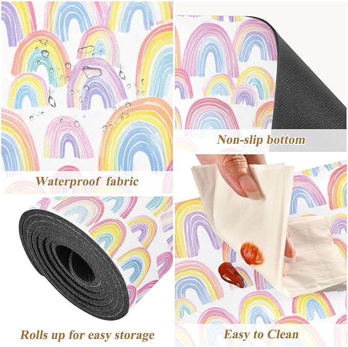 2 in 1 Table Runner Trivet for Hot Pots and Pans Heat Resistant Non Slip Waterproof 39 x 12 Inch Decorative Table Protector for Kitchen Countertop Gradient Cute Rainbows