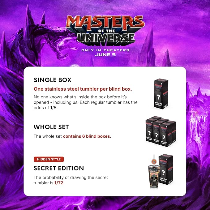 Dragon Glassware x Masters of the Universe (MOTU) Vacuum Insulated Stainless Steel Tumbler - 16 oz with Straw Charm - Official 2026 Movie Merch - Mystery