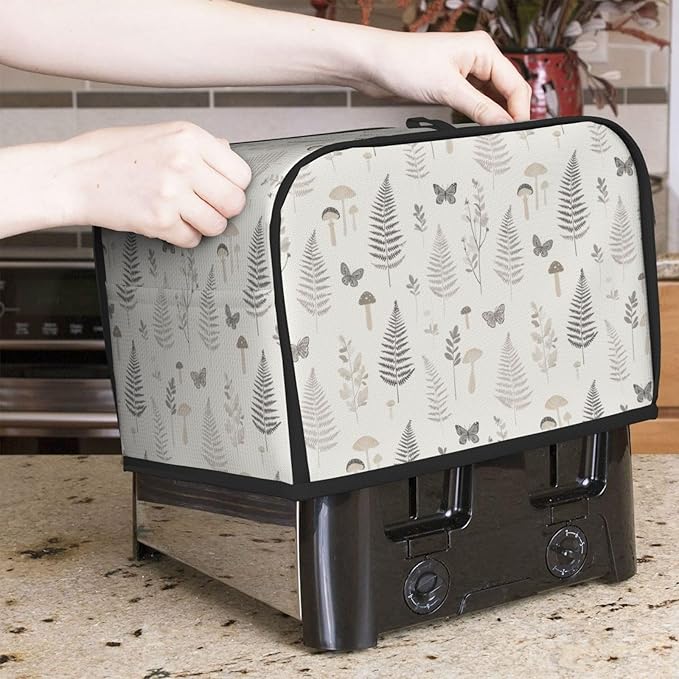 2 Slice Toaster Cover for Kitchen Botanical Leaf Butterfly Mushroom aterproof and Dustproof Toaster Dust Cover with Side Pockets Decorative Universal Cover for Wide Slot Toasters and Small Appliances