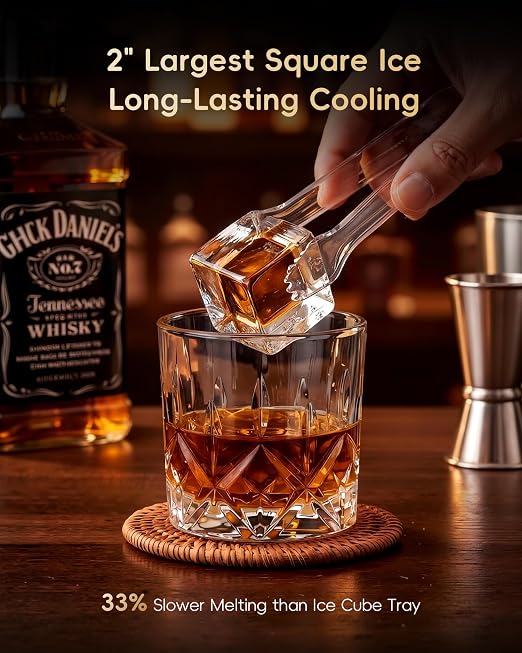 ecozy 2" Large Ice Cube Maker with CrystalFlux Technology, 2 pcs in 30 Mins with Eco Mode, 72 pcs/Day, 24H Timer, Clear Square Ice Machine with Self-Cleaning, Enhanced Insulation for Whiskey Bar