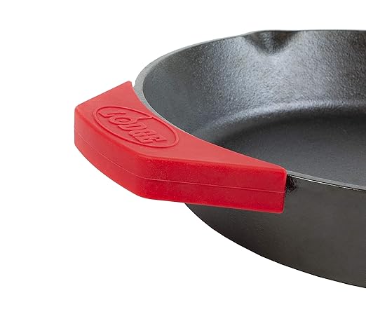 Lodge L10SC3 Cast Iron Lid, 12-inch & ASAHH41 Silicone Assist Handle Holder, Red