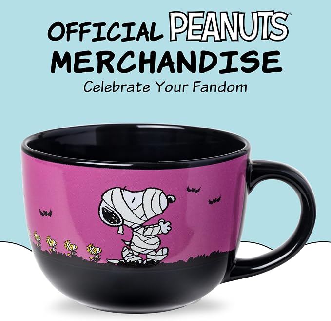 Silver Buffalo Peanuts Halloween Featuring Snoopy and Woodstock as Mummies Ceramic Soup Mug, 24 Ounces