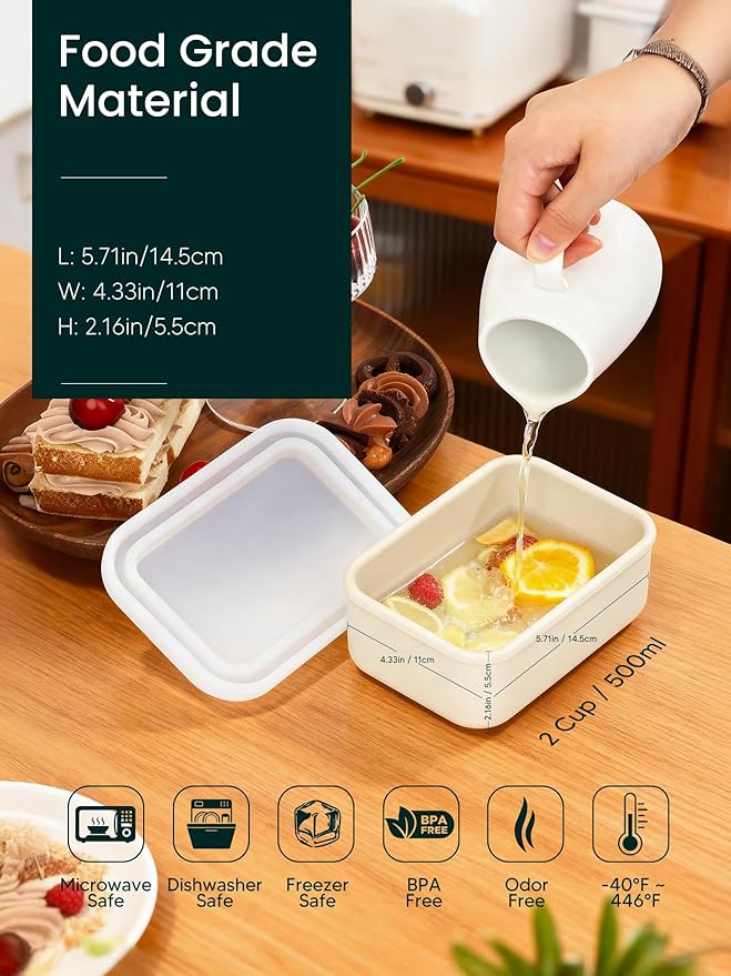 8 PCS 2 Cup Silicone Freezer Molds with Lid, Meal Prep Freezer Molds Silicone Freezer Containers Reusable Food Preserving Tray Freezing Ice Trays for Soups Sauces Stews