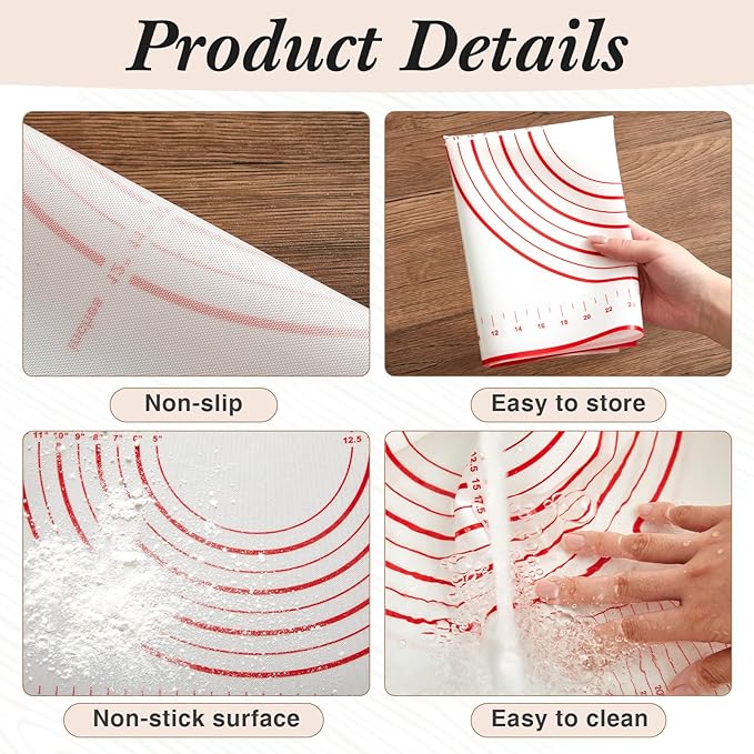 FoldTier Maple French Rolling Pin, Wood Rolling Pins for Baking with Silicone Baking Mat and Wood Base, Christmas Fondant Roller for Pie Crust Cookies Pastry Pizza Dough and Bread