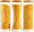 TBWIND 73oz Glass Spaghetti Pasta Containers for Pantry Organization, 3-Pack Large Airtight Food Jars with Bamboo Lids and Protective Silicone Base, Clear Storage Canisters for Flour, Cereal, Rice