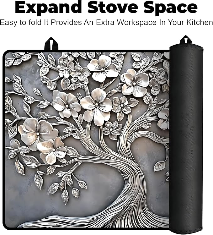 Heat-Resistant Glass Stove Top Cover with Anti-Slip Rubber Coating – Electric Stove Protector, Scratch-Resistant, Expands Counter Space, Stylish Kitchen Decor (Tree)