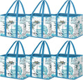 BALEINE 6Pk Reusable Grocery Bags, Foldable Shopping Bags for Groceries with Reinforced Bottom & Handles (Island Breeze)