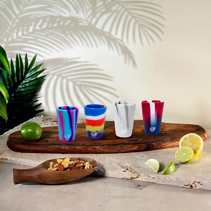 Silipint 1.5oz Silicone Shot Glasses – Pack of 4 Unbreakable, BPA-Free, Non-Toxic, Dishwasher & Freezer Safe Cups – Colored Shot Glasses for Cold Beverages, Cocktails, Travel, Party