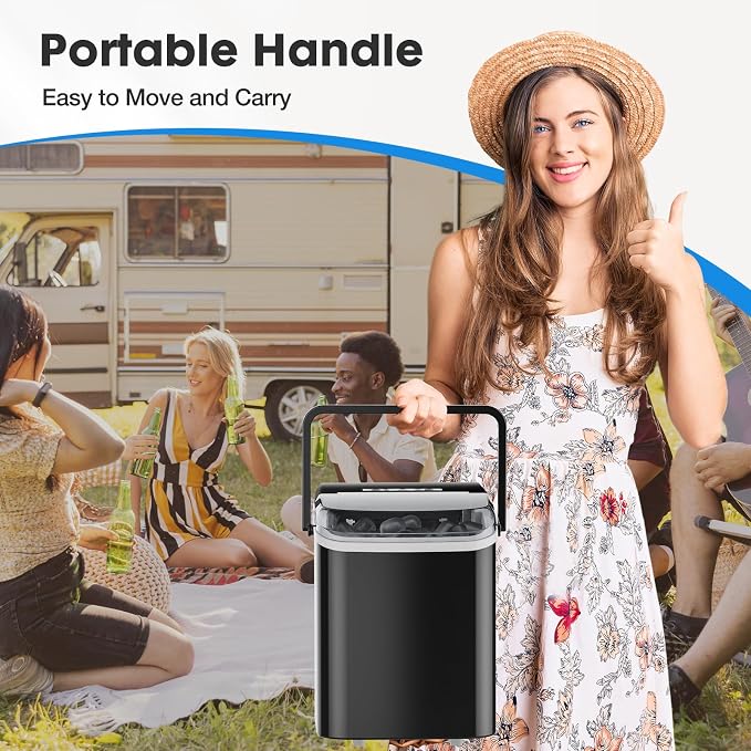 Hexago Countertop Ice Maker, 6-Min Fast Ice Machine with 2 Sizes Bullet Ice, Self-Cleaning Portable Ice Maker with Handle, 26.5 lbs/24H, Quiet Ice Maker for Home, Office, RV & Party