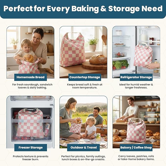3-Pack Reusable Beeswax Bread Bags (XL, M, S) - Organic Cotton Beeswax Bread Storage Bag for Homemade Bread & Sourdough Freezer-Safe, Breathable & Freshness Support - Eco-Friendly Bread Bag