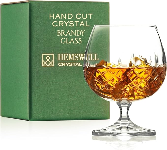 Brandy Snifter Cognac Glass - European Crystal Small Balloon Snifter for Scotch Whisky Bourbon - Elegant 8.5oz Wicklow Cut Design | for Spirits Tasting - Small European Hand Cut Crystal 8.5oz Wicklow Design