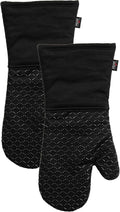 All-Clad Premium Ogee Silicone Printed Oven Mitt: Heat Resistant to 500 Degrees - 100% Cotton and Silicone, 14"x7" Oven Mitt for Kitchen and Barbeque, 2-Pack, Black