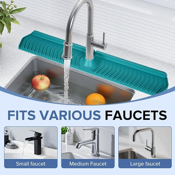 Kitchen Sink Faucet Mat,30in New Foldable Faucet Mat for Kitchen Sink, Adjustable Waterproof Splash Guard Draining Mat,Keep Countertops Dry (Green,29.9" x 5.7)