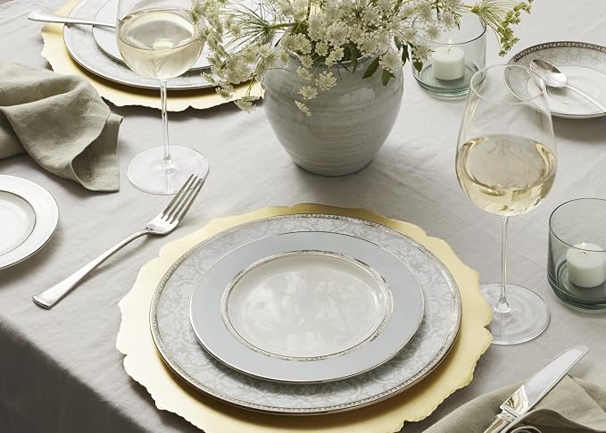 Lenox Dinnerware Set, Westmore 5-Piece Place Setting Set, Service for 1, Bone China Dinnerware, Dishwasher And Microwave Safe, Plate, Saucer, and Teacup, Kitchen and Dining (White/Blue, 5 Piece)