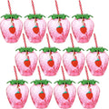 LemonRoad 12 Pcs 17 oz Strawberry Shaped Cups with Lids and Straws Reusable Cute Drinking Cups Strawberry Water Bottles for Hawaiian Summer Party