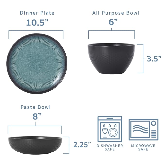 Pfaltzgraff 5267773 Maddox 12-Piece Dinnerware Set, teal