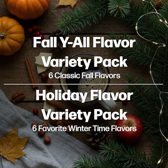 Maud’s Holiday & Fall Flavored Coffee Pods Variety Pack Bundle, 48ct, 11 Assorted Seasonal Flavors, Medium Roast Coffee in Single Serve Pods 100% Arabica Coffee, Compatible with Keurig K Cups Maker