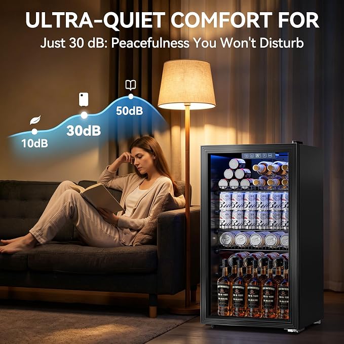 Tehanld Beverage Fridge, 130 Can Mini Fridge With Glass Door, Beverage Cooler Refrigerator, Wine Drink Beer Cooler, Adjustable Shelves & Digital Temperature Display