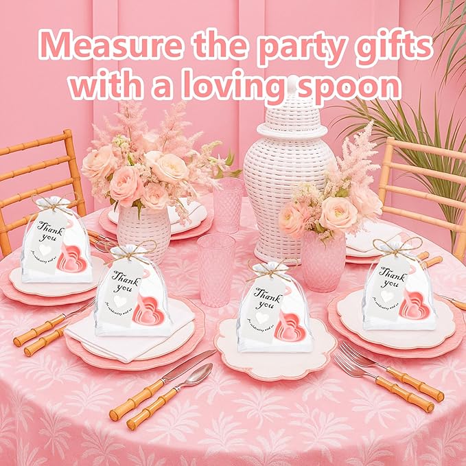 50PCS Heart Shaped Measuring Spoons Plastic Measuring Spoons Party Favors for Bridal Shower Wedding Anniversary Baby Shower Decoration Gifts Individual Souvenirs