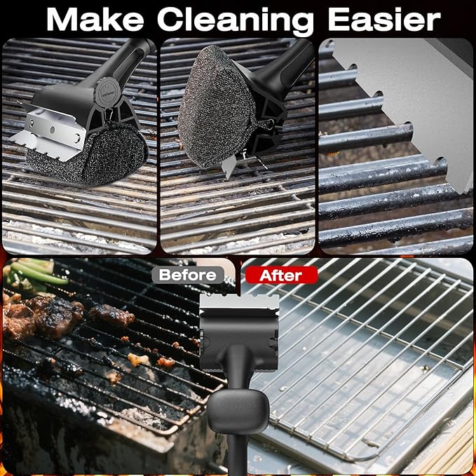 Grill Brush Outdoor Cleaning Tool - 18.5" Long Handle BBQ Accessories Scraper Cleaner Brush with Replaceable Bristle Free Head, Stainless Steel Grates, Gifts for Men/Dad