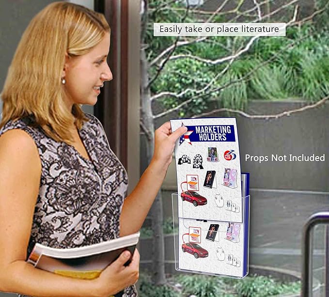 Marketing Holders 2 Pack Suction Cup Brochure Holder Holds 6" Wide Literature Sign Holder Window or Glass Wall Mount Display Indoor or Outdoor Graphic Images Amenity Flyers Reference Racks